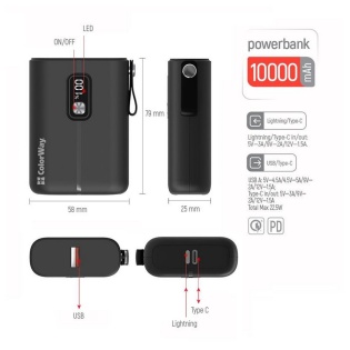 Универсальная батарея ColorWay Full Power 10000mAh Black (CW-PB100LPK2BK-PDD)