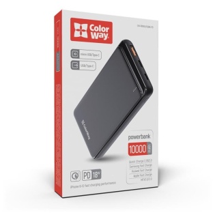 Универсальная батарея ColorWay Slim PD 10000mAh Black (CW-PB100LPG3BK-PD)