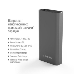 Універсальна мобільна батарея ColorWay 20000mAh Gray (CW-PB200LPH3GR-PDD)