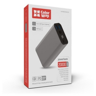 Універсальна мобільна батарея ColorWay 20000mAh Gray (CW-PB200LPH3GR-PDD)