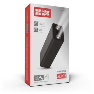 Универсальная мобильная батарея ColorWay Lamp 30000mAh Black (CW-PB300LPB3BK-F)