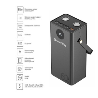 Універсальна мобільна батарея ColorWay Powerful 60000mAh Black (CW-PB600LPA5BK-PDD)