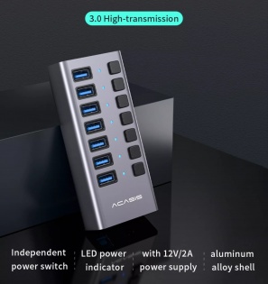 USB hub Acasis H707 на 7 портів USB 3.0 (Сірий)