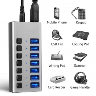 USB hub Acasis H707 на 7 портов USB 3.0 (Серый)