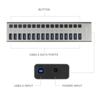 USB hub Acasis H716 iз блоком живлення (Срiблястий)