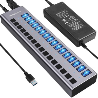USB hub Acasis H716 iз блоком живлення (Срiблястий)