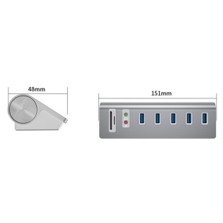 USB hub Acasis USB-7U 3.5 мм на 5 портов USB 3.0 с аудио адаптером и картридером (Серебристый)