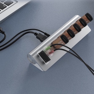 USB hub Acasis USB-7U 3.5 мм на 5 портов USB 3.0 с аудио адаптером и картридером (Серебристый)