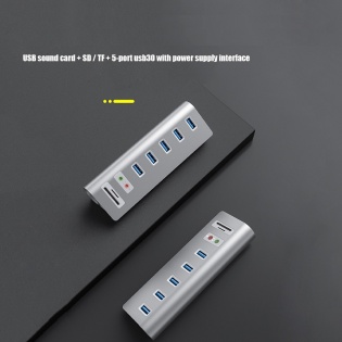 USB hub Acasis USB-7U 3.5 мм на 5 портов USB 3.0 с аудио адаптером и картридером (Серебристый)