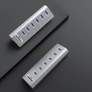 USB hub Acasis USB-7U на 6 портів USB 3.0 з картридером (Сріблястий)