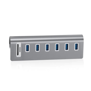 USB hub Acasis USB-7U на 6 портів USB 3.0 з картридером (Сріблястий)