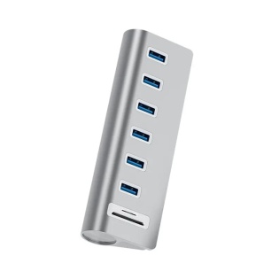 USB hub Acasis USB-7U на 6 портiв USB 3.0 з картрiдером (Серебристый)