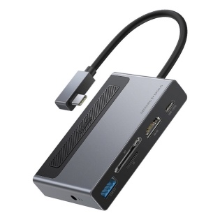USB hub Type-C 6-in-1 Baseus Metal Gleam CAHUB-DA0G з HDMI 4K картридером та зарядкою 100Вт (Сiрий)