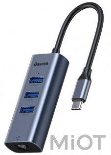 USB Baseus Enjoy Series HUB адаптер Type-C на USB 3.0*3/LAN*1 RJ45