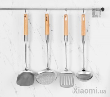 Набор кухонных принадлежностей Xiaomi Yi wu yi shi Beech handle stainless steel shovel spoon SET 4 pcs