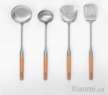 Набор кухонных принадлежностей Xiaomi Yi wu yi shi Beech handle stainless steel shovel spoon SET 4 pcs
