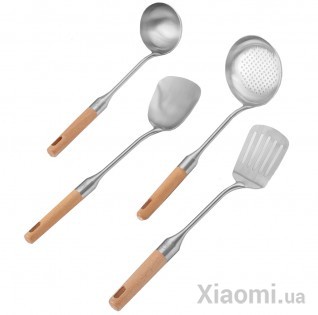 Набор кухонных принадлежностей Xiaomi Yi wu yi shi Beech handle stainless steel shovel spoon SET 4 pcs