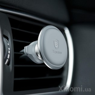 Автодержатель для смартфона магнитный Xiaomi Baseus Magnetic Air Vent Car Mount With Cable Clip Silver SUGX-A01