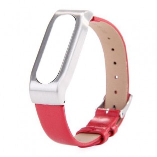 Кожаный ремешок для Xiaomi Mi Band 2 Red/Silver Лицензия