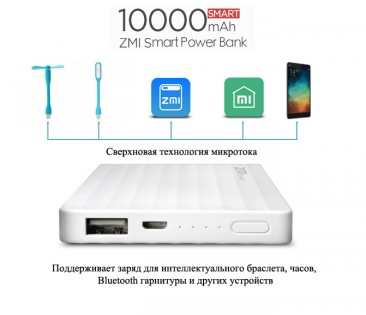 Универсальная батарея Xiaomi ZMi Smart Powerbank 10000mAh White